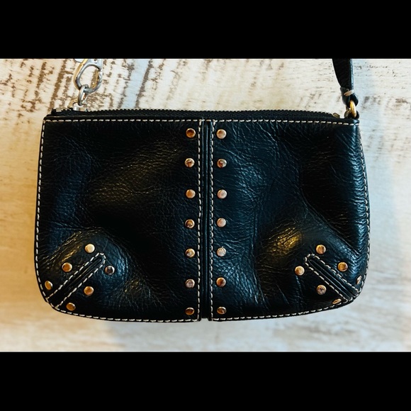 Michael Kors Black Leather and embossed Silver Button Wristlet Vintage - Picture 4 of 16